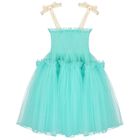 Girls Green Ruffled Tulle Dress, 1, hi-res