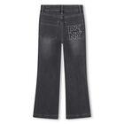 Girls Black Eyelet Denim Jeans, 1, hi-res
