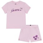 Girls Purple Logo Shorts Set, 1, hi-res