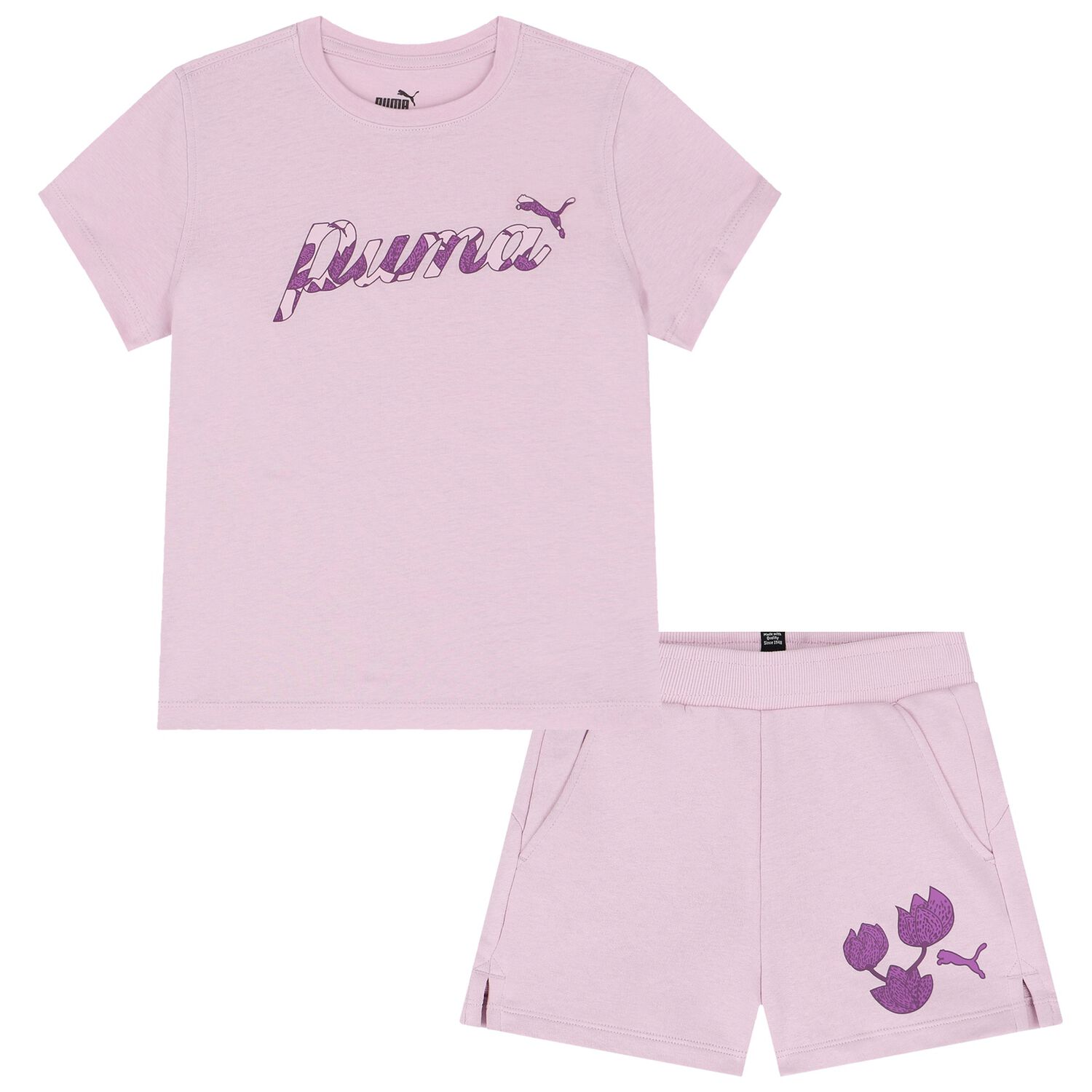 Girls Purple Logo Shorts Set, 1, hi-res