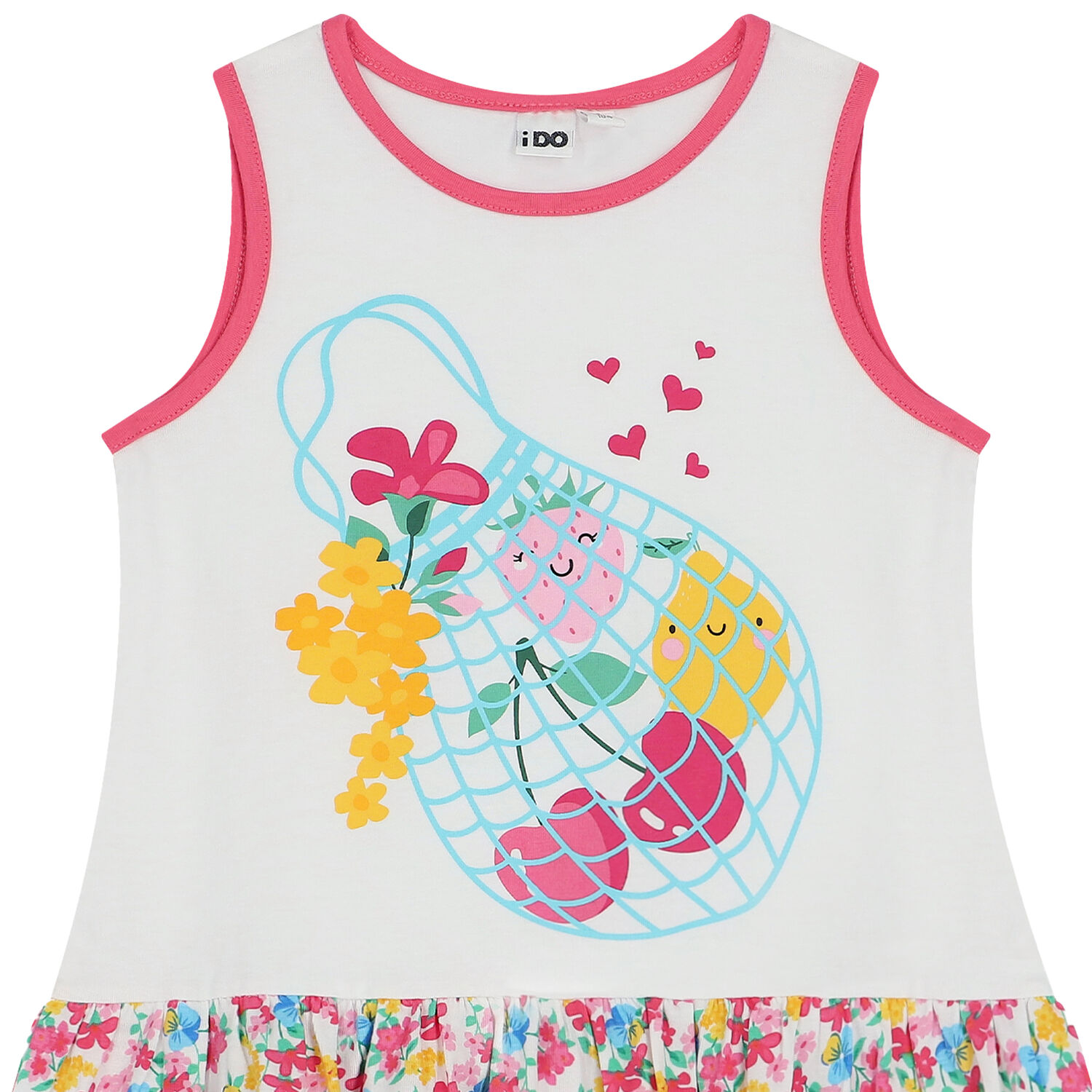 Girls White Floral Dress, 1, hi-res