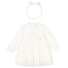 Younger Girls White Floral Tulle Dress Set, 1, hi-res
