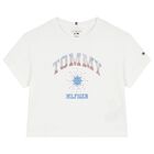 Girls White Rhinestone Logo T-Shirt , 3, hi-res