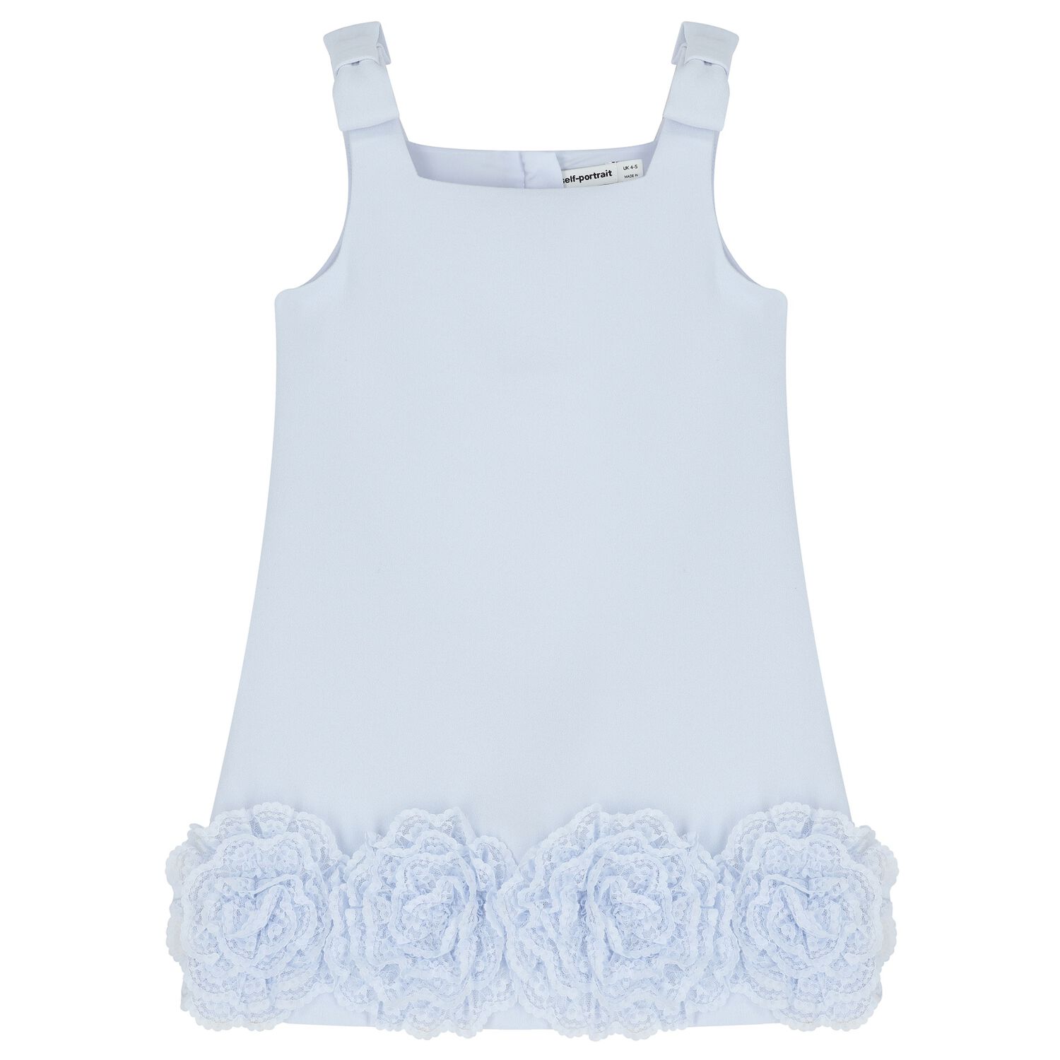 Girls Blue Crepe Floral Lace Dress, 1, hi-res