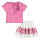 Girls Pink & White Floral Skirt Set, 2, hi-res