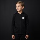 Boys Black Logo Hooded Zip Up Top, 1, hi-res