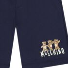 Boys Navy Blue Teddy Bear Logo Shorts, 3, hi-res