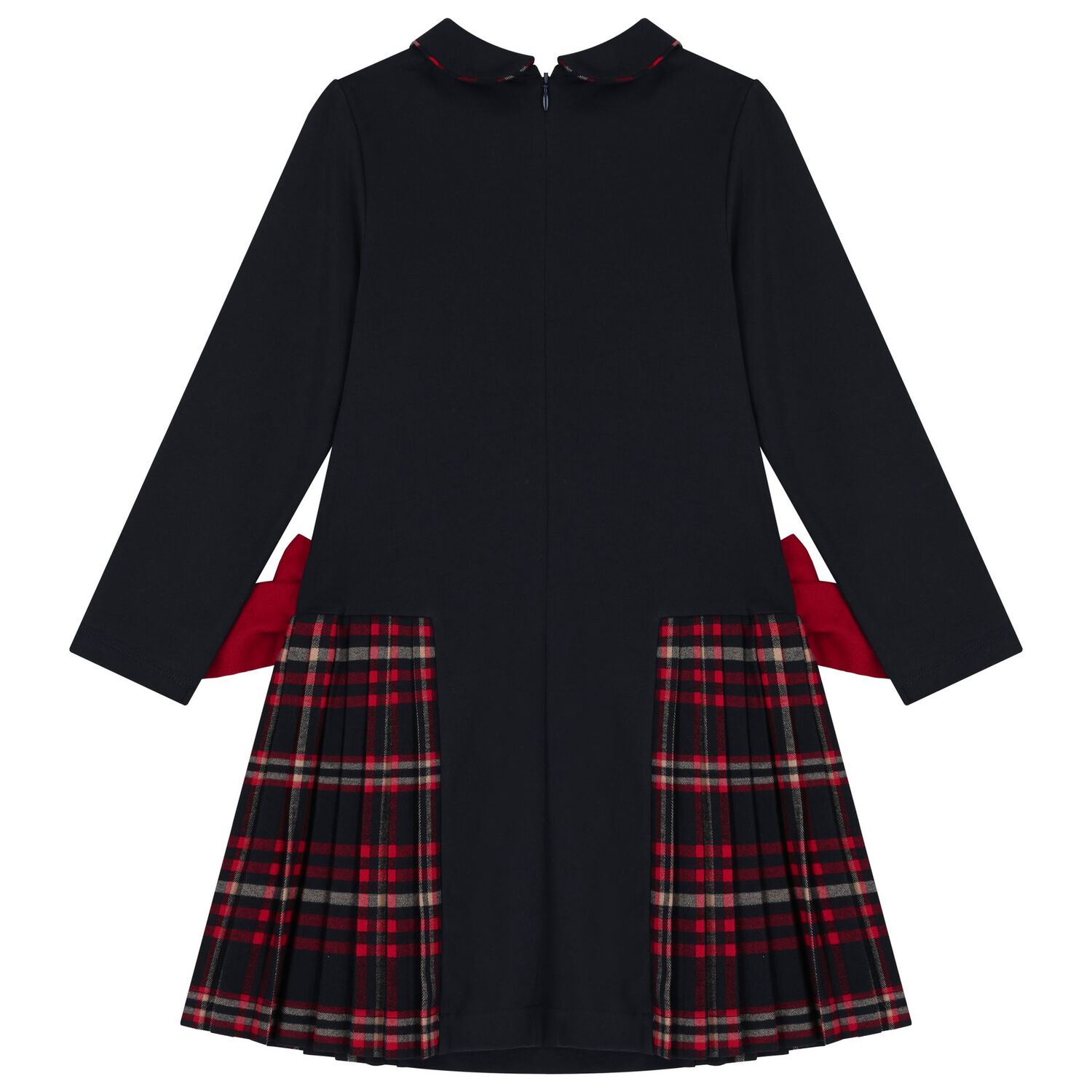 Girls Navy Blue Tartan Dress, 1, hi-res