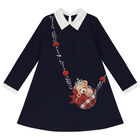 Girls Navy Blue Teddy Bear Dress, 2, hi-res
