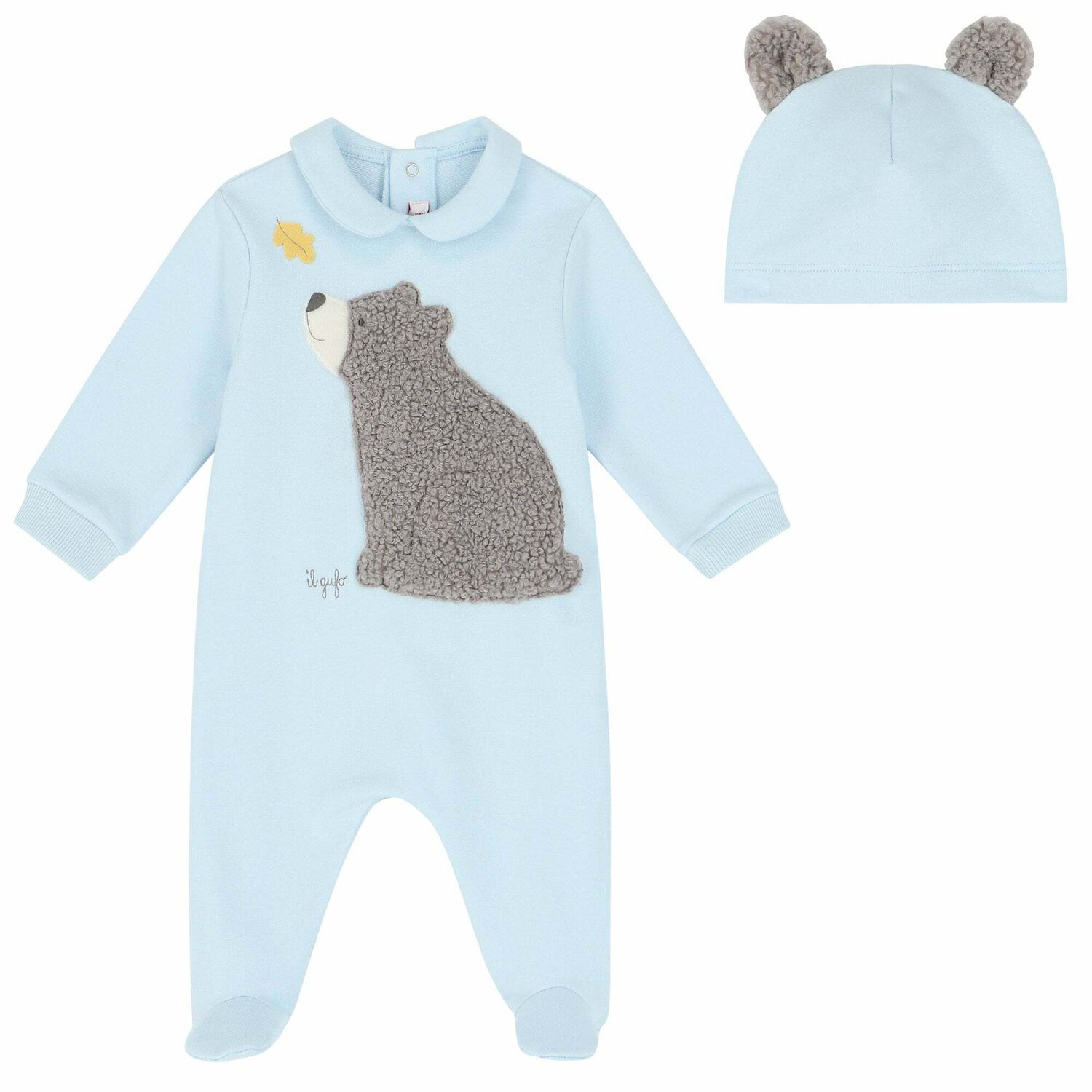 Baby Boys Blue Bear Babygrow & Hat Set, 1, hi-res