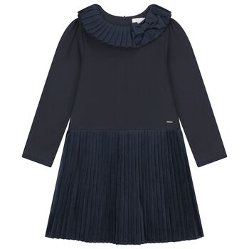 Girls Navy Blue Pleated Dress