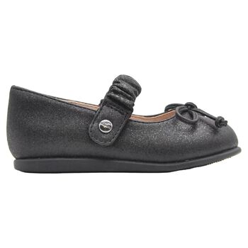 Younger Girls Black Bow Glittery Shoes