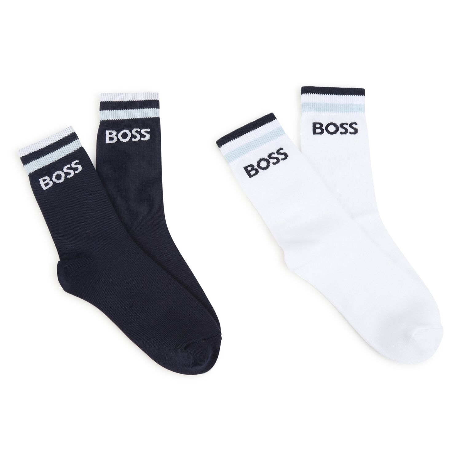 Boys White & Navy Blue Logo Socks ( 2-Pack ), 2, hi-res
