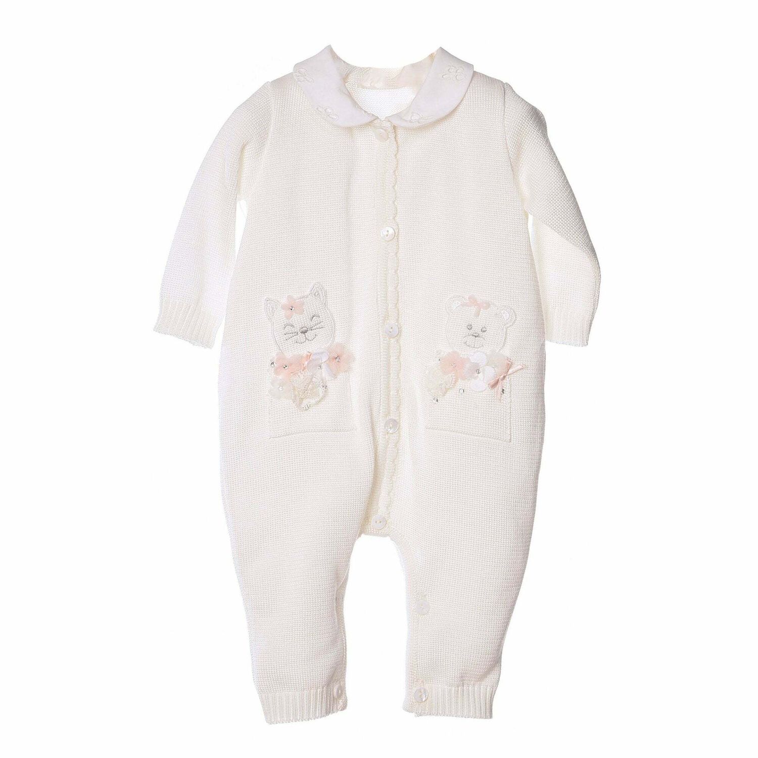 Baby Girls Ivory Knit Babywalker, 1, hi-res