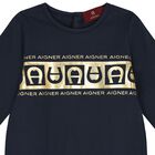 Baby Boys Navy Blue & Gold Logo Babygrow Set, 1, hi-res