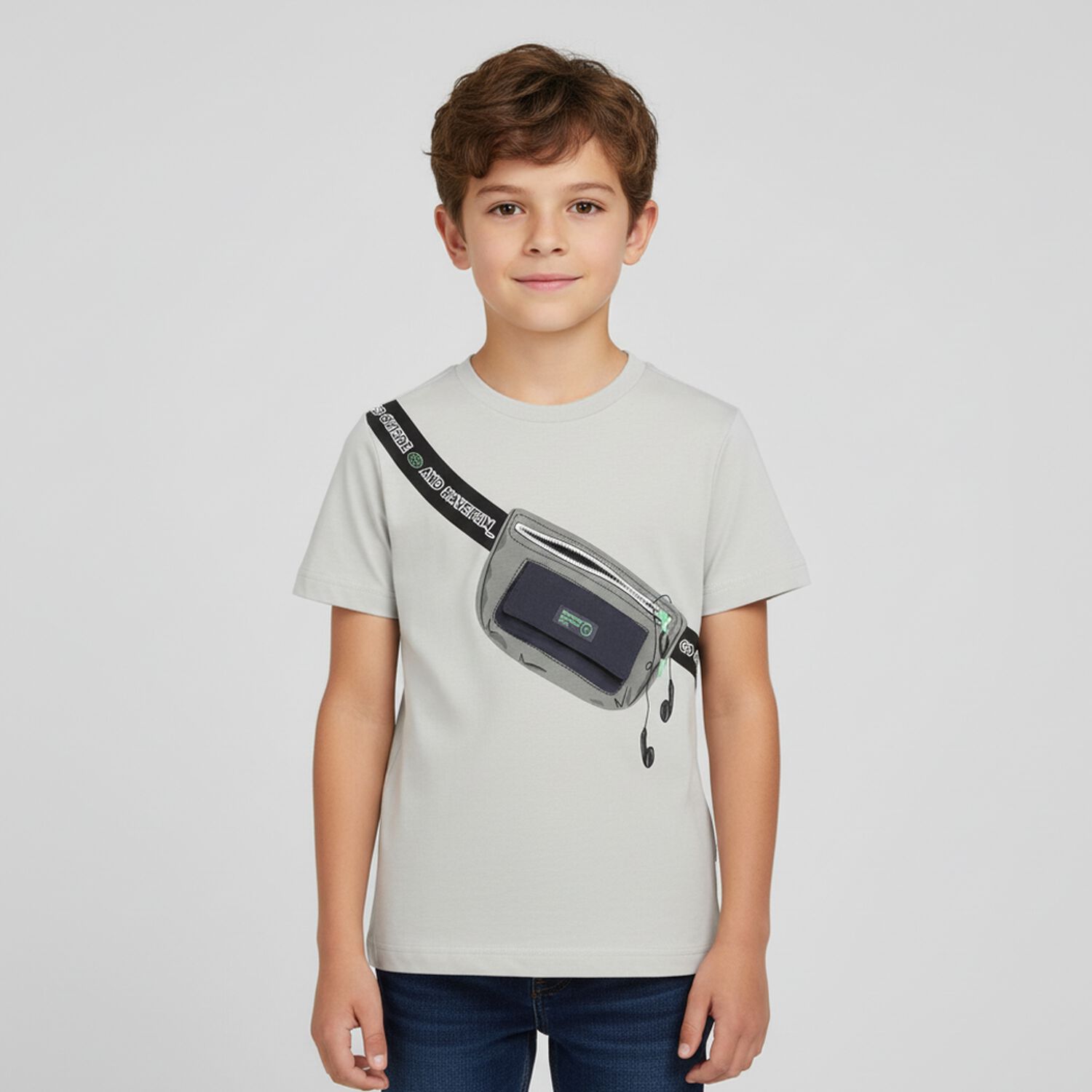 Boys Grey Bag T-Shirt, 1, hi-res