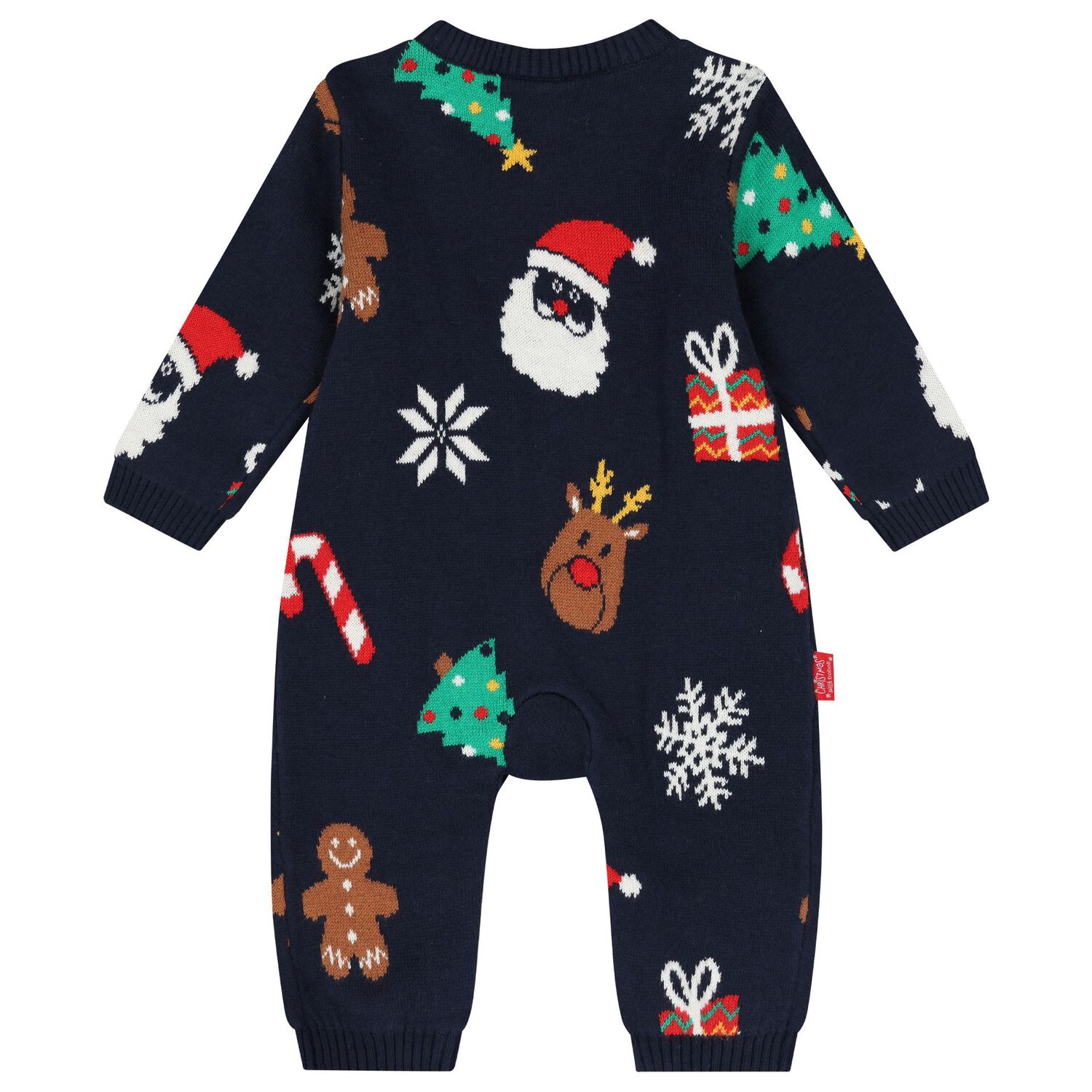 Navy Blue Knitted Festive Baby Romper, 1, hi-res