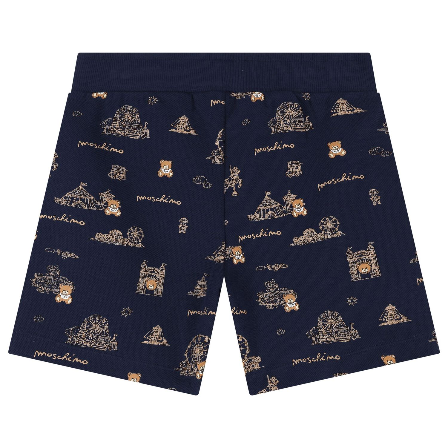 Boys White & Navy Blue Teddy Bear Logo Shorts Set, 1, hi-res