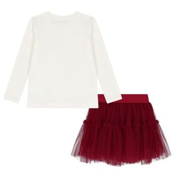Girls White & Red Teddy Bear Skirt Set