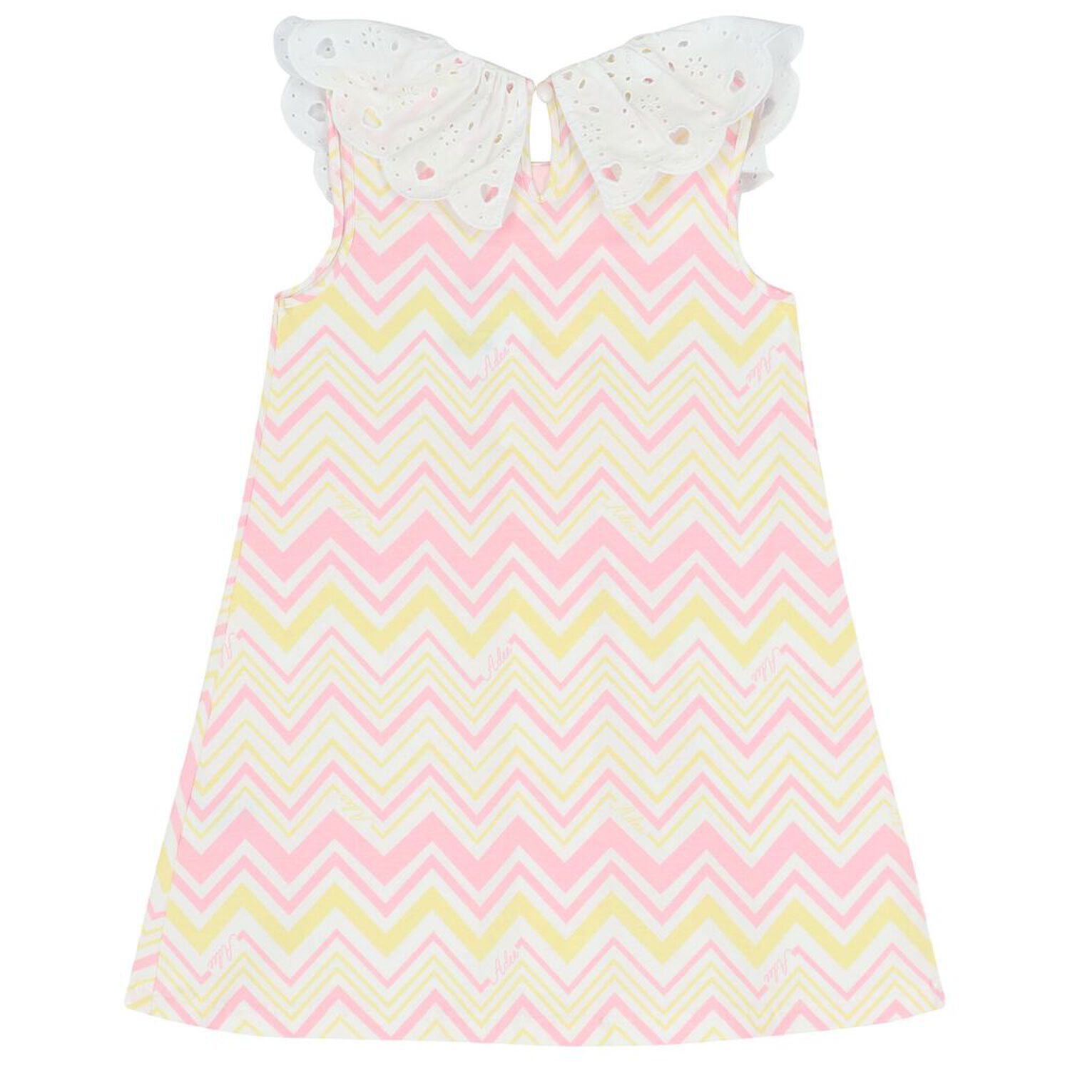 Girls White & Yellow Zig Zag Striped Dress, 1, hi-res image number null