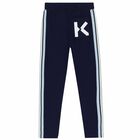 Girls Navy Logo Leggings, 1, hi-res
