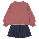 Girls Pink & Navy Blue Fox Skirt Set, 2, hi-res