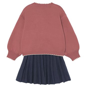 Girls Pink & Navy Blue Fox Skirt Set