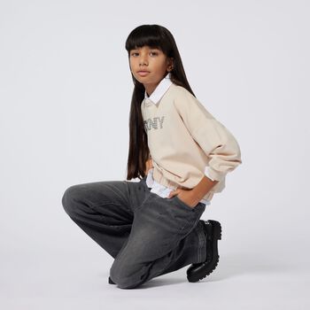 Girls Black Eyelet Denim Jeans