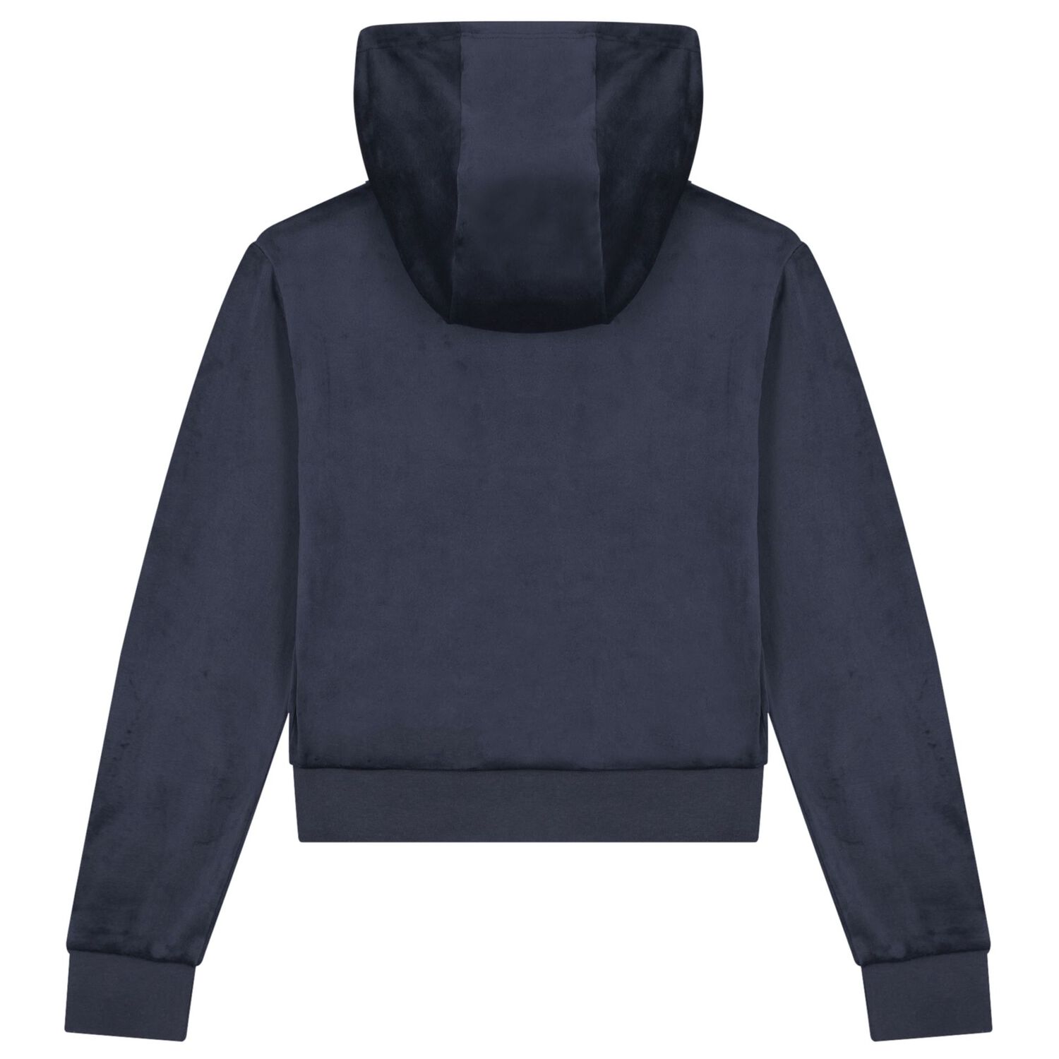 Girls Navy Blue Embellished Logo Hooded Zip Up Top, 1, hi-res