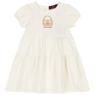Younger Girls Ivory Logo Dress, 1, hi-res