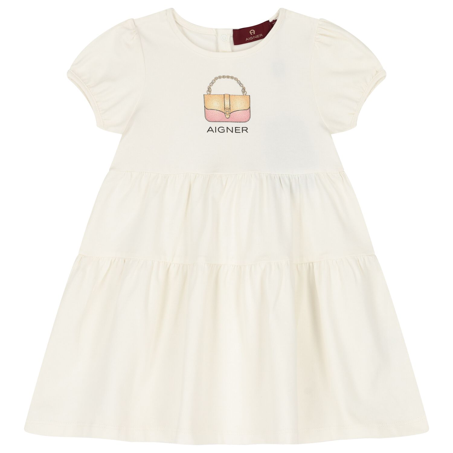 Younger Girls Ivory Logo Dress, 1, hi-res