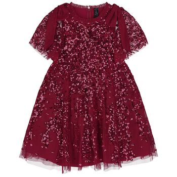 Girls Red Sequinned Tulle Dress