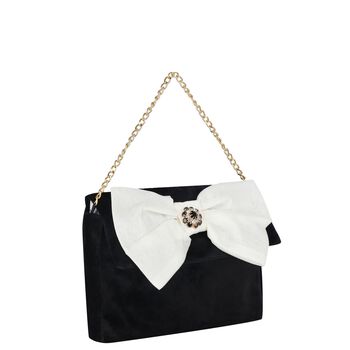 Girls Black & Ivory Bow Velvet Handbag ( 22CM ) 