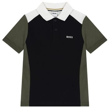 Boys Black, Green & White Logo Polo Shirt