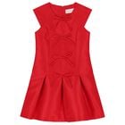 Girls Red Bow Pleated Dress, 1, hi-res