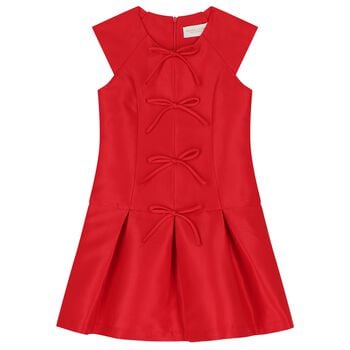 Girls Red Bow Pleated Dress