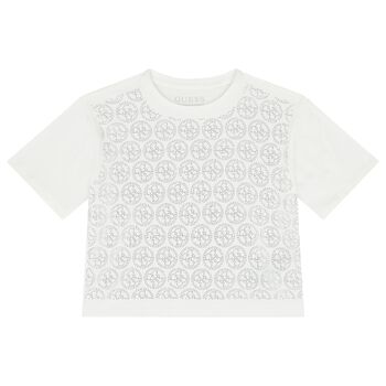 Girls White Embellished Logo T-Shirt