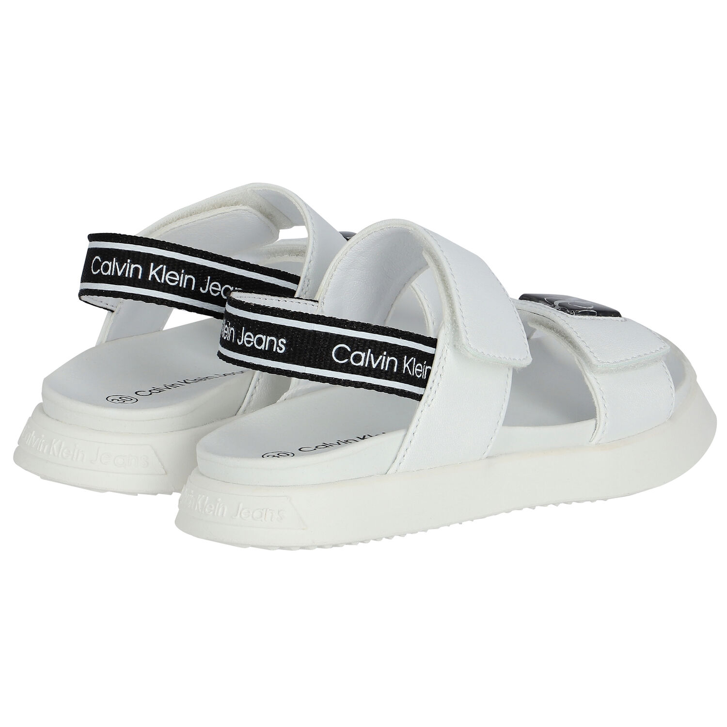 Girls White Logo Sandals, 1, hi-res