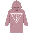 Girls Pink Logo Hooded Dress, 1, hi-res