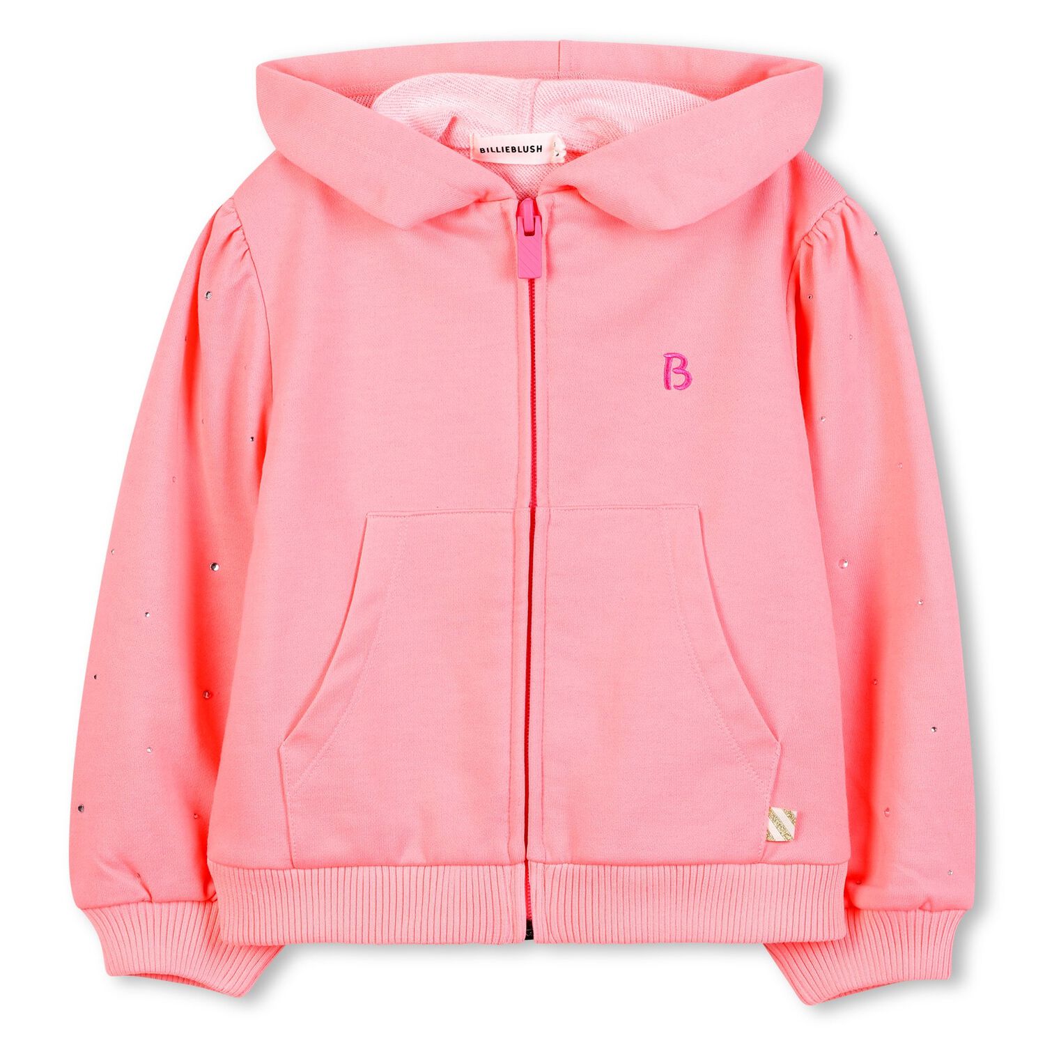 Girls Pink Logo Hooded Zip Up Top, 1, hi-res