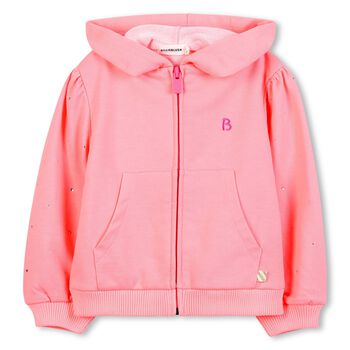 Girls Pink Logo Hooded Zip Up Top
