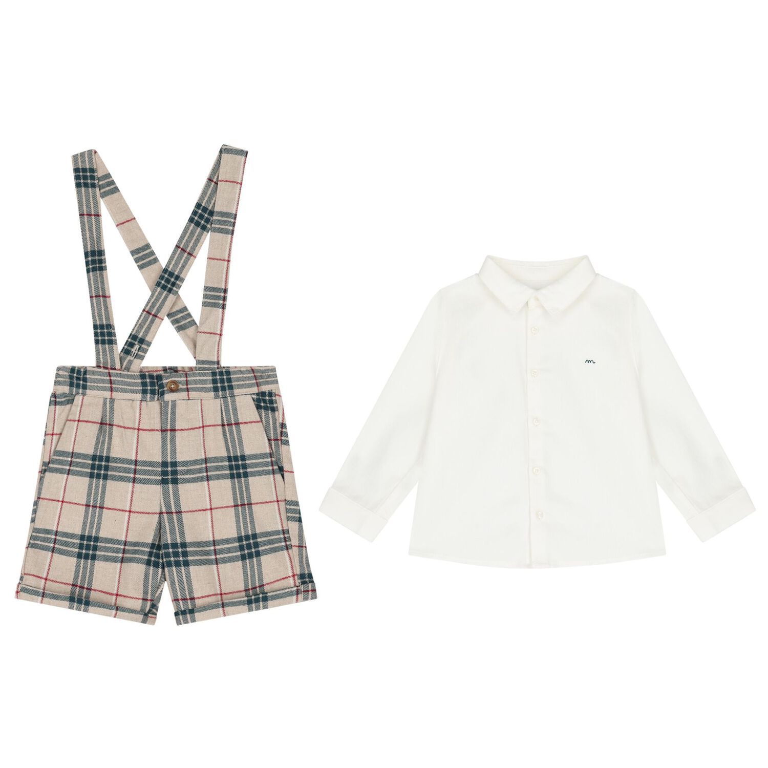 Baby Boys Ivory & Beige Check Shorts Set, 1, hi-res image number null