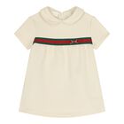 Baby Girls Beige Web Stripe Dress, 1, hi-res