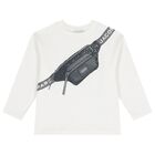 Boys White Belt Bag Long Sleeve Top, 1, hi-res