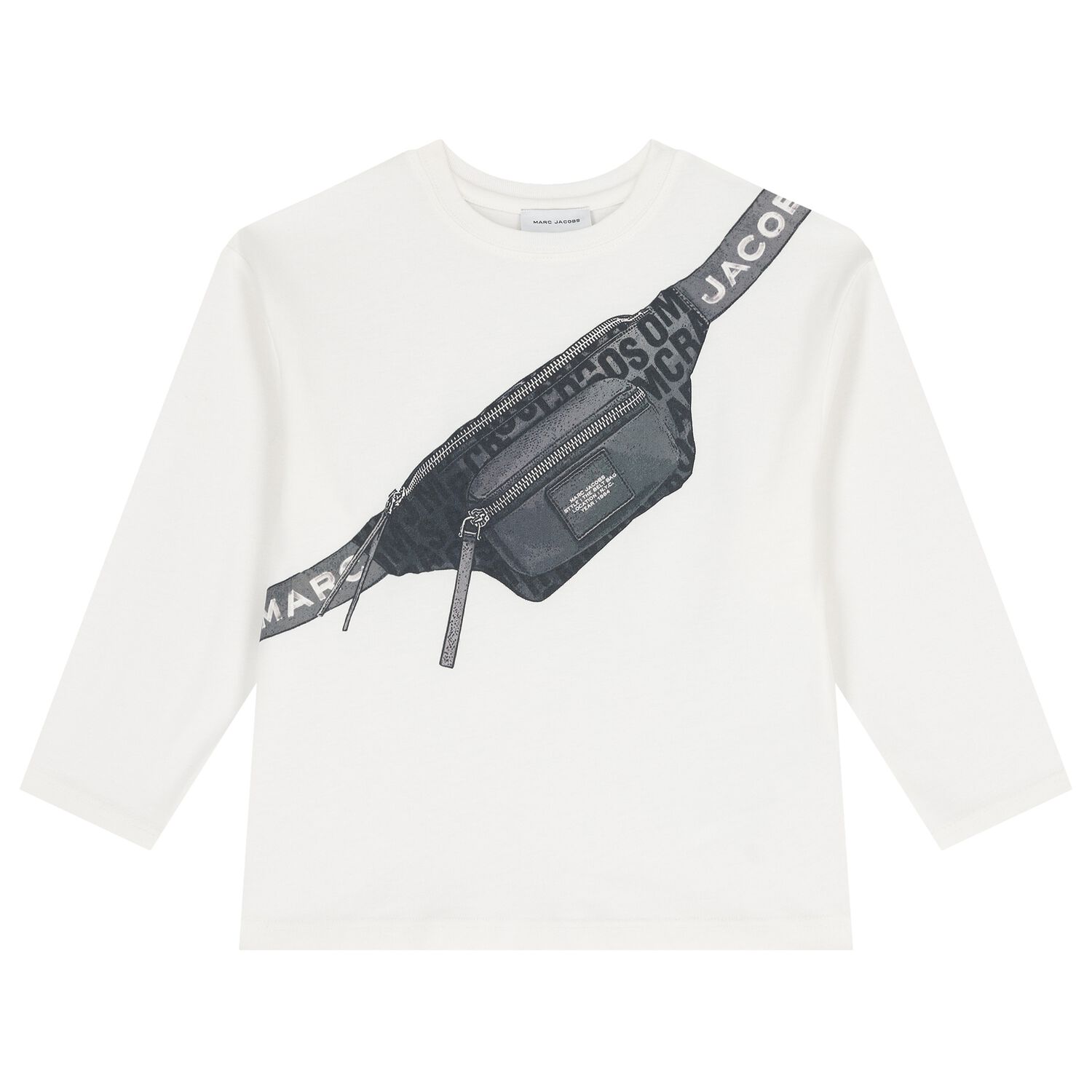 Boys White Belt Bag Long Sleeve Top, 1, hi-res