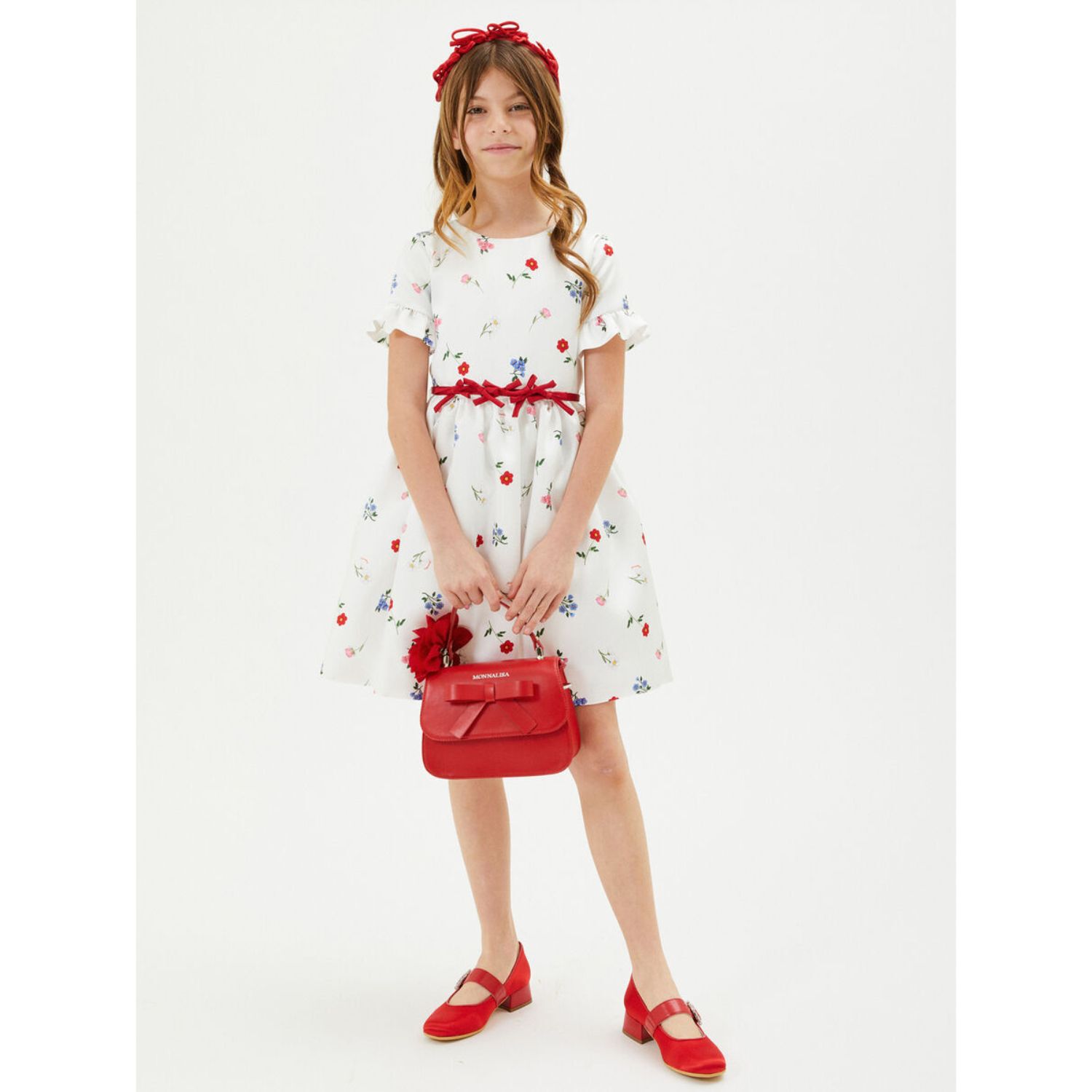 Girls Ivory Floral Dress, 1, hi-res