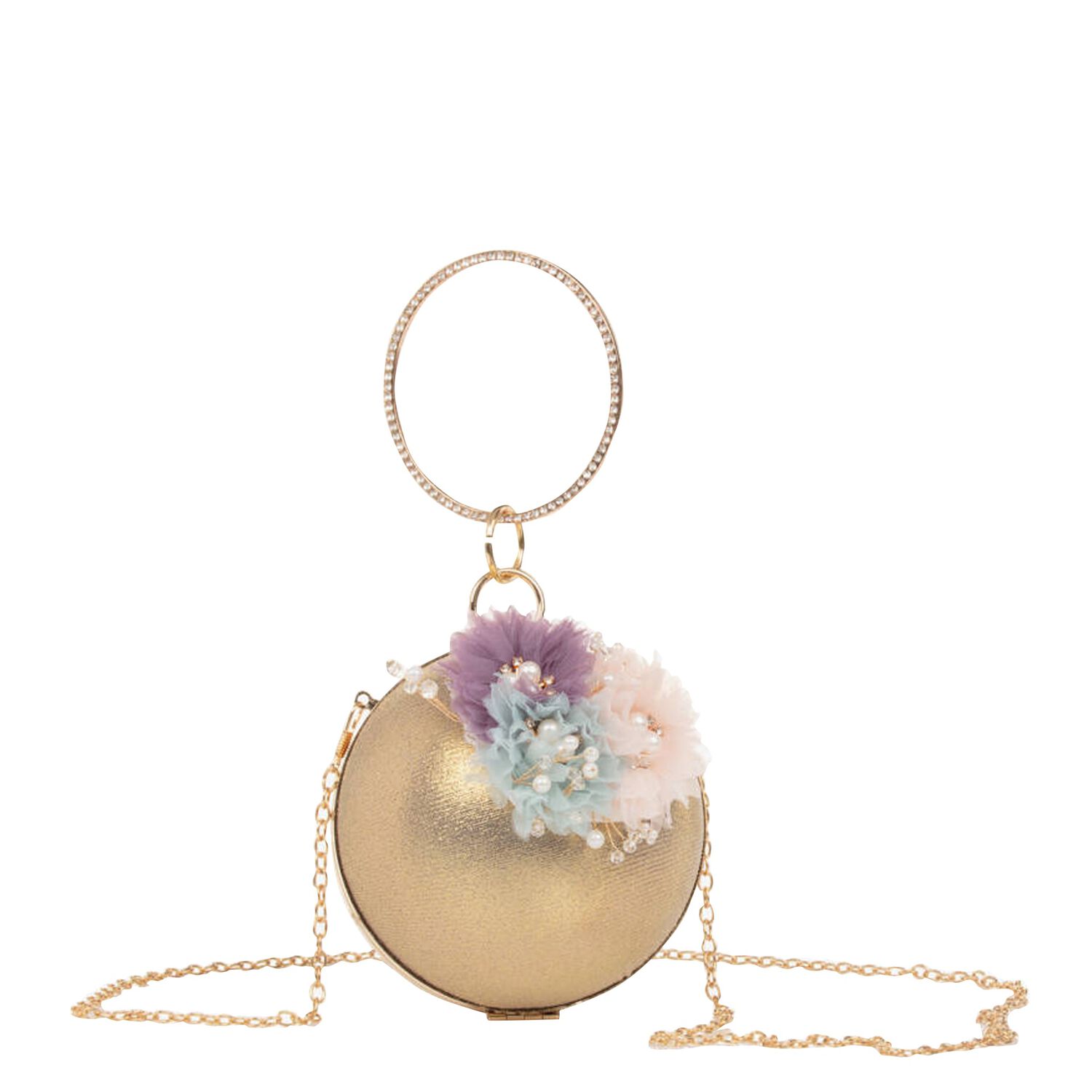 Girls Gold Flower Ball Bag, 1, hi-res