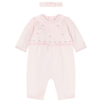Baby Girls Pink Embroidered Romper Set