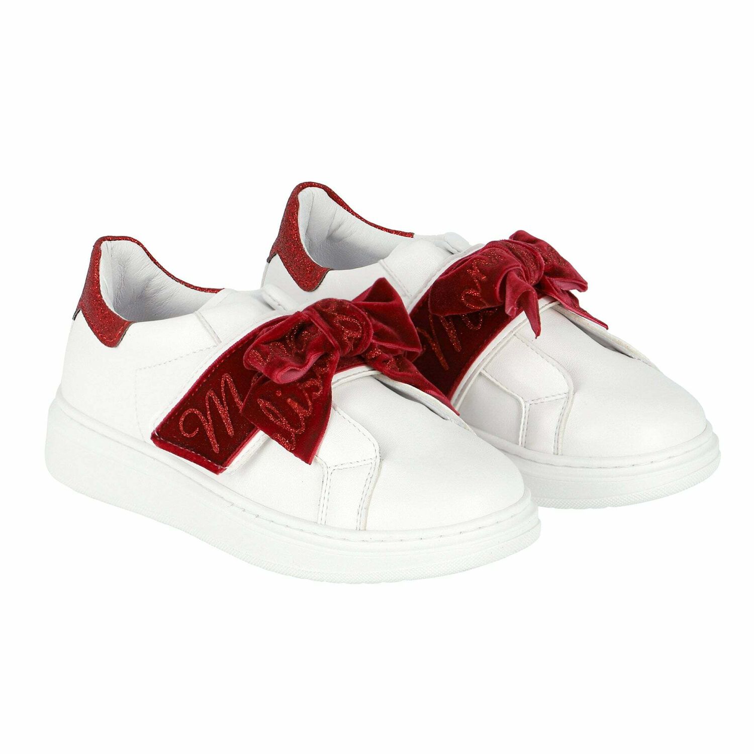 Girls White & Red Trainers, 1, hi-res