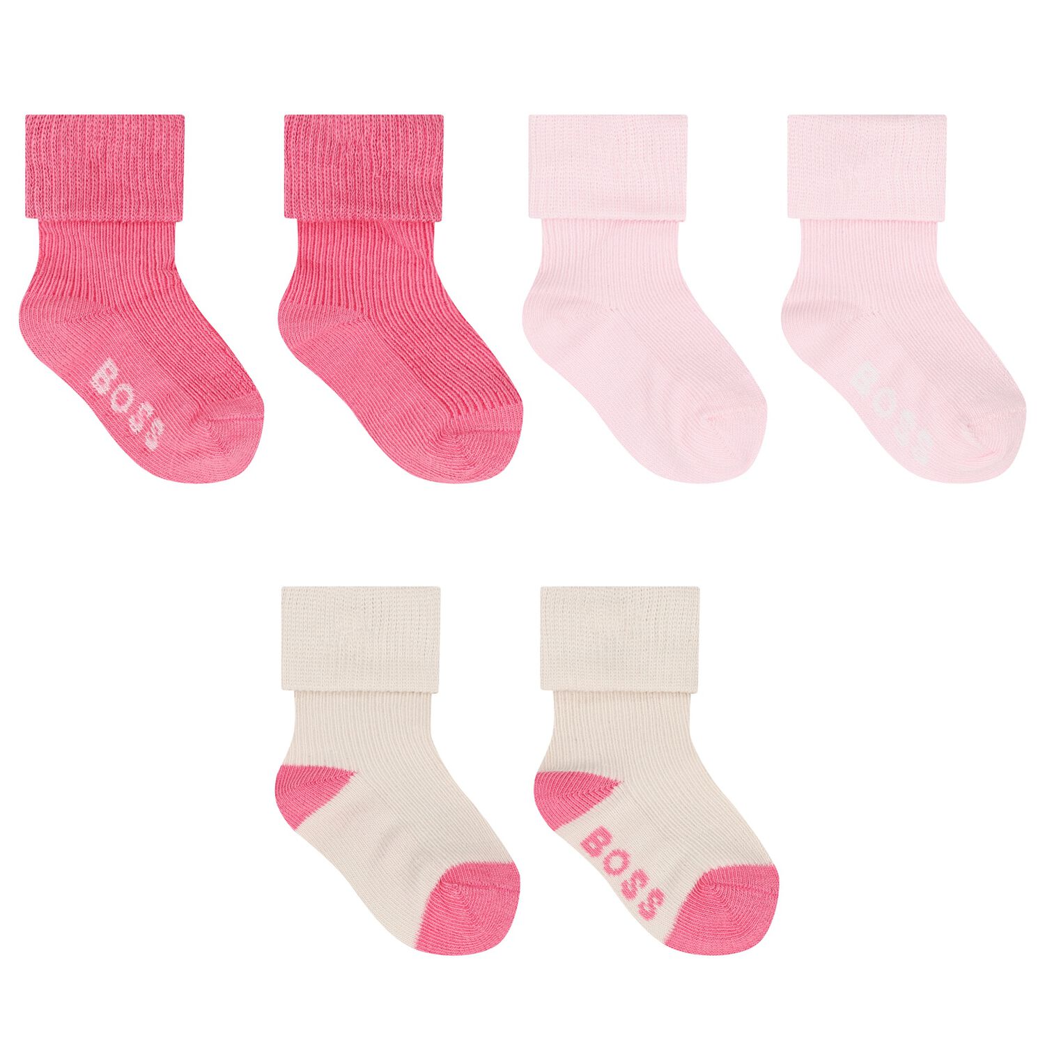 Baby Girls Pink & Beige Logo Socks ( 3-Pack ) , 1, hi-res